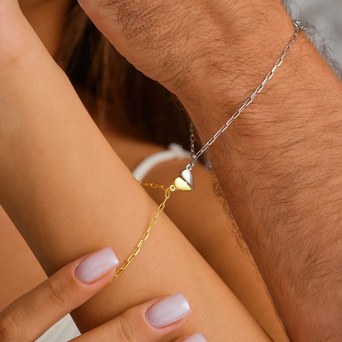 Paperclip Magnetic Set - Pulseiras Magnéticas de Coração para Casais,